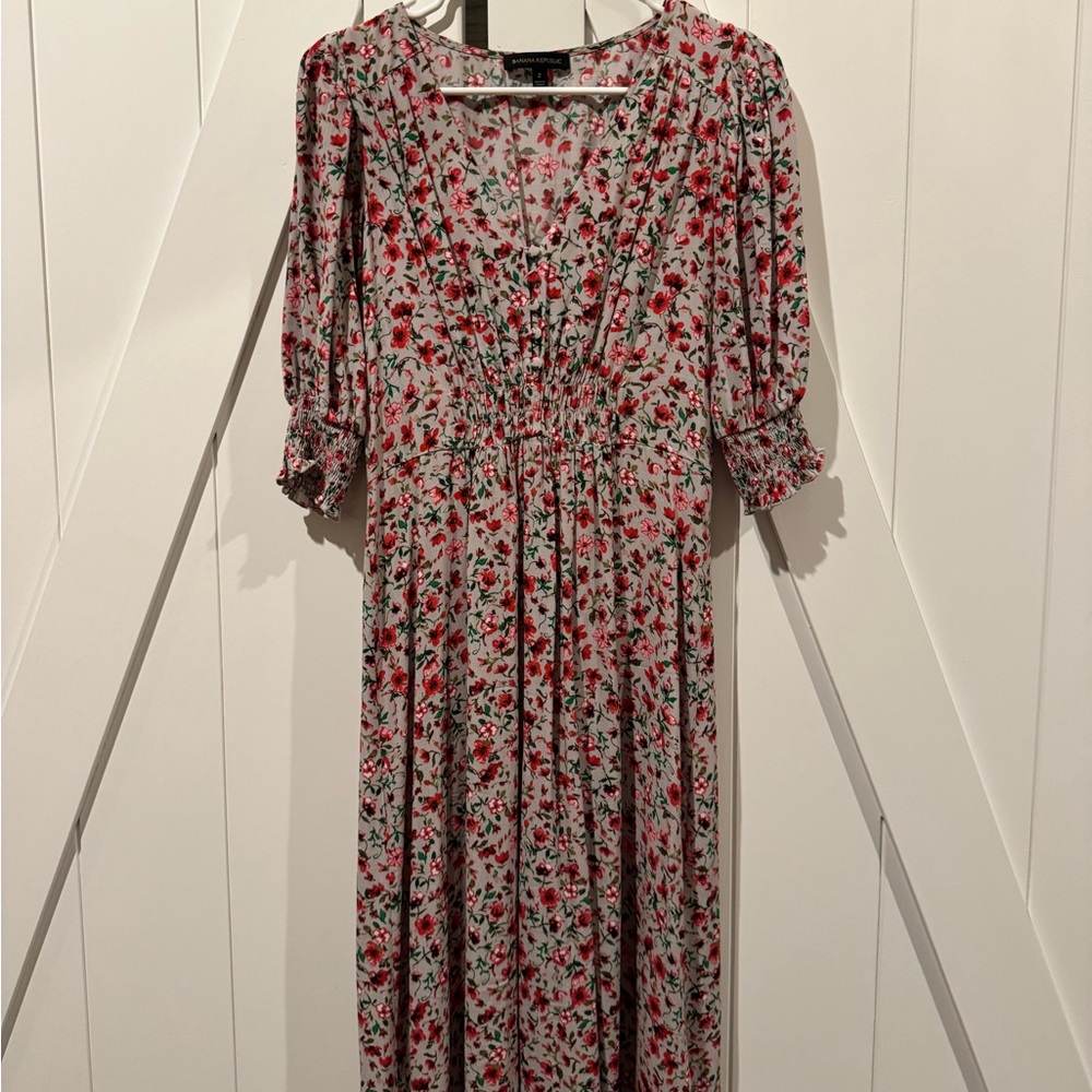 Banana Republic Floral Red and White Dress
